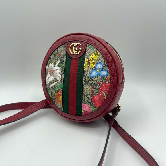 Gucci Ophidia Supreme GG Canvas Floral Round Backpack with Red Trim w/Box 5 - Picture 4 of 11